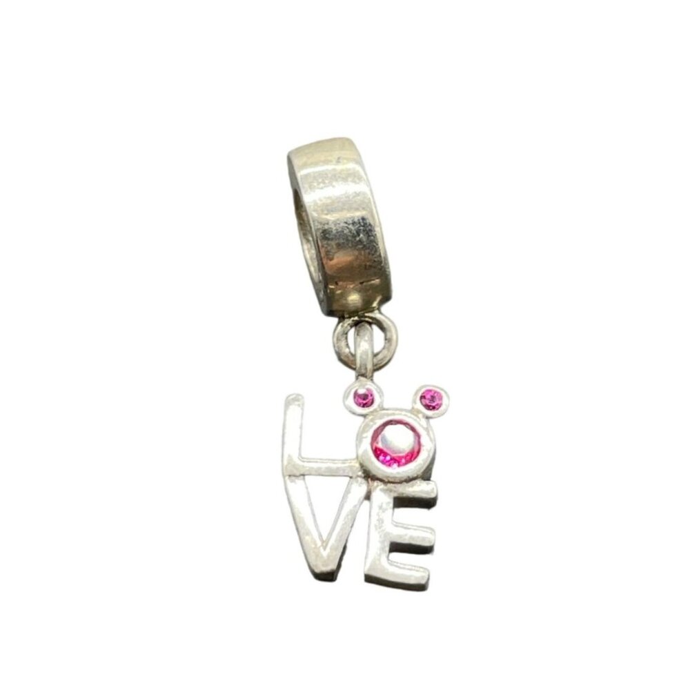 Sterling Silver "Love" Charm With Ruby Accents